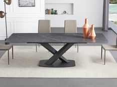 Table à manger extensible céramique effet marbre noir et pieds acier noir Lady 180/260 cm
