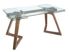 Table à manger extensible Mirak 160/240 cm - Plateau en verre trempé et pieds en noyer