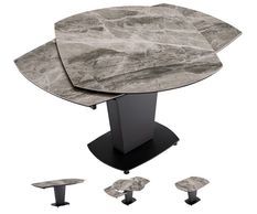 Table à manger extensible plateau en marbre gris Kinka 150 à 180 cm