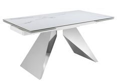 Table à manger extensible Rodia L 160/240 cm - Plateau en porcelaine blanche et pied acier chromé