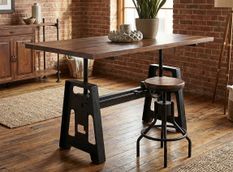 Table à manger industrielle hauteur réglable KUBA 160 cm - Bois de manguier & fer