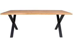 Table à manger industrielle TOULON – Chêne massif & acier noir, design avec bord ondulé