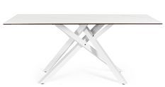 Table à manger MADRA 180 cm - Céramique blanche effet marbre et pieds laqués blanc