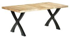Table à manger manguier massif clair et pieds métal noir en X courbé Ledor 180 cm