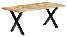 Table à manger manguier massif clair et pieds métal noir en X droit Ledor 180 cm