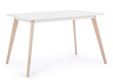 Table à manger MICHELANGELO – Blanc mat & hêtre naturel