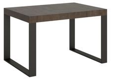 Table à manger moderne bois foncé et pieds métal anthracite Tiroz 130 cm