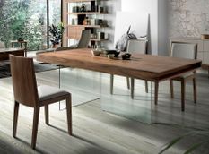 Table à manger noyer et pieds verre trempé Zooka 200 cm - Design chic et intemporel