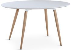 Table à manger ovale bois blanc et pieds bois clair Sicca 130 cm