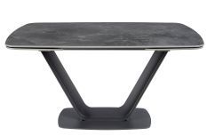 Table à manger ovale extensible Benita L 160/240 cm - Plateau en porcelaine noir et pieds acier noir