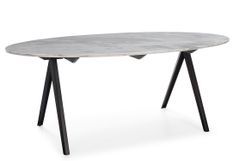 Table à manger ovale marbre gris et pieds métal noir LINA – 200 cm