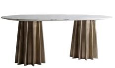 Table à manger ovale MENZA – Marbre blanc & acier doré mat – 200 cm