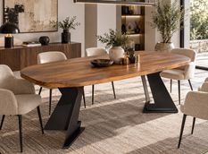 Table à manger ovale MUNICH 200 cm – Bois de manguier massif & métal – Design contemporain
