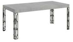 Table à manger rectangulaire 180 cm gris béton et pieds métal gris foncé Gisa