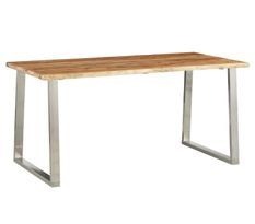 Table à manger rectangulaire acacia massif clair et métal gris Miji L 160