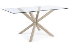 Table à manger rectangulaire AGNO 160 cm – Acier & verre trempé – 6 places