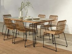 Table à manger rectangulaire BERLO 180 cm – Osier synthétique et verre trempé