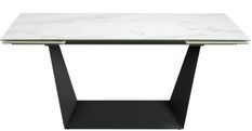 Table à manger rectangulaire extensible Balina L 180/270 cm - Plateau en porcelaine blanche et pied acier noir