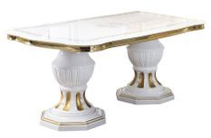 Table à manger rectangulaire extensible bois vernis laqué brillant blanc et doré Lesly 185 à 230 cm