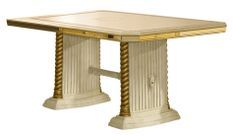 Table à manger rectangulaire extensible bois vernis laqué brillant beige et blanc Vinza 185 à 230 cm