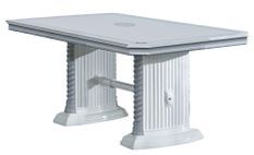Table à manger rectangulaire extensible bois vernis laqué brillant blanc et gris Vinza 185 à 230 cm