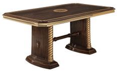 Table à manger rectangulaire extensible bois vernis laqué brillant marron et doré Vinza 185 à 230 cm