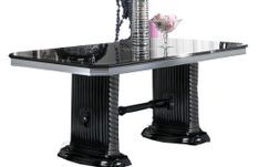 Table à manger rectangulaire extensible bois vernis laqué brillant noir et gris Vinza 185 à 230 cm