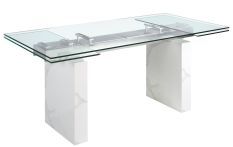 Table à manger rectangulaire extensible Dolima L 180/260 cm - Plateau en verre trempé et pieds en porcelaine blanche