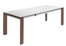 Table à manger rectangulaire extensible Katina L 180/235 cm - Plateau en porcelaine blanc et pieds noyer