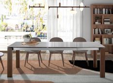 Table à manger rectangulaire extensible Katina L 180/235 cm - Plateau en porcelaine blanc et pieds noyer