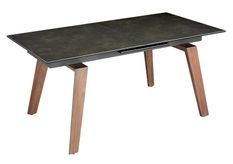 Table à manger rectangulaire extensible Libora L 180/230 cm - Plateau en porcelaine noir et pieds noyer