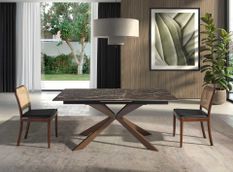 Table à manger rectangulaire extensible Nevada L 160/200 cm - Plateau en porcelaine marron et pieds acier marron