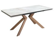 Table à manger rectangulaire extensible Orlando L 180/260 cm - Plateau en porcelaine blanc et pieds acier marron effet noyer