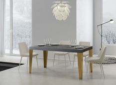 Table à manger rectangulaire gris béton et pieds métal doré Faye 180 cm