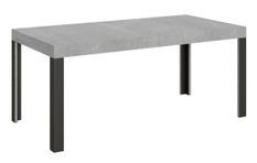 Table à manger rectangulaire gris béton et pieds métal gris foncé Liva 160 cm
