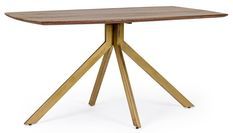 Table à manger rectangulaire KAMY 150 - Bois de manguier marron & pieds acier laiton - 6 places