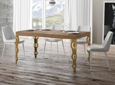 Table à manger rectangulaire orientale bois clair et pieds métal doré Kazay 180 cm