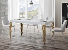 Table à manger rectangulaire orientale frêne blanc et pieds métal doré Kazay 180 cm