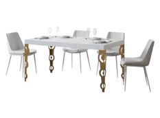 Table à manger rectangulaire orientale frêne blanc et pieds métal doré Kazay 180 cm