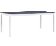 Table à manger rectangulaire pin massif blanc et gris Sadou 180 cm