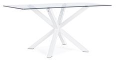 Table à manger rectangulaire verre trempé et acier blanc Agno 160 cm