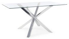 Table à manger rectangulaire verre trempé et acier chromé Agno 160 cm