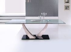 Table à manger rectangulaire verre trempé et métal chromé Klane 180 cm