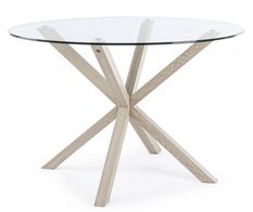 Table à manger ronde AGNO Ø114 cm – Acier & verre trempé – 5 places