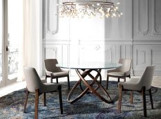 Table à manger ronde Artista - Noyer et verre transparent