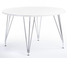 Table à manger ronde bois blanc mat et acier chromé Diza 120 cm
