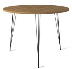 Table à manger ronde bois clair et pieds en forme d'épingles acier noir Kizone 90 cm