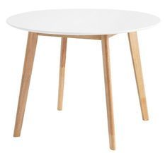 Table à manger ronde bois d'hévéa avec placage chêne et pieds laqué blanc Askin 100 cm