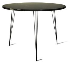 Table à manger ronde bois effet marbre noir et pieds en forme d'épingles acier noir Kizone 90 cm