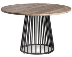 Table à manger ronde bois massif marron et pieds acier noir kaiver 120 cm